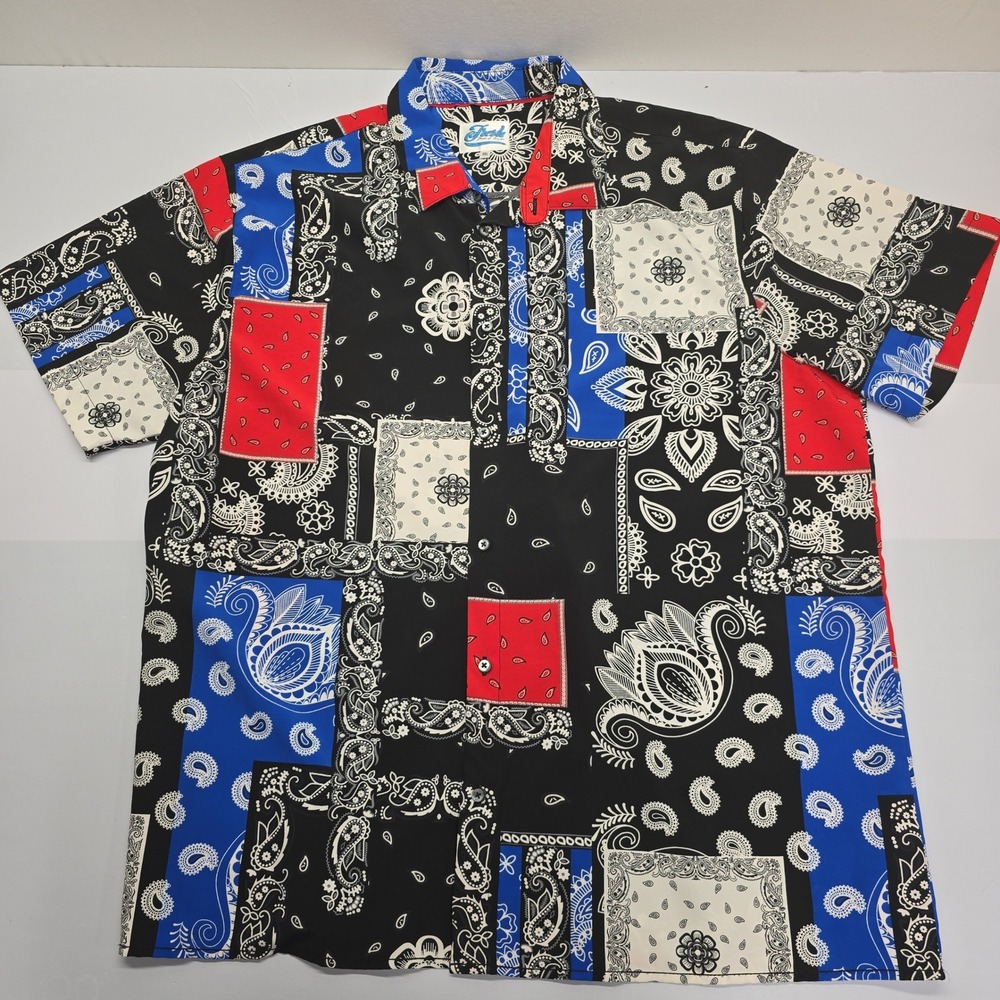 Fresh Prints of Bel-Air Mens 3XL Bandana Patchwork Paisley Button Down Shirt
